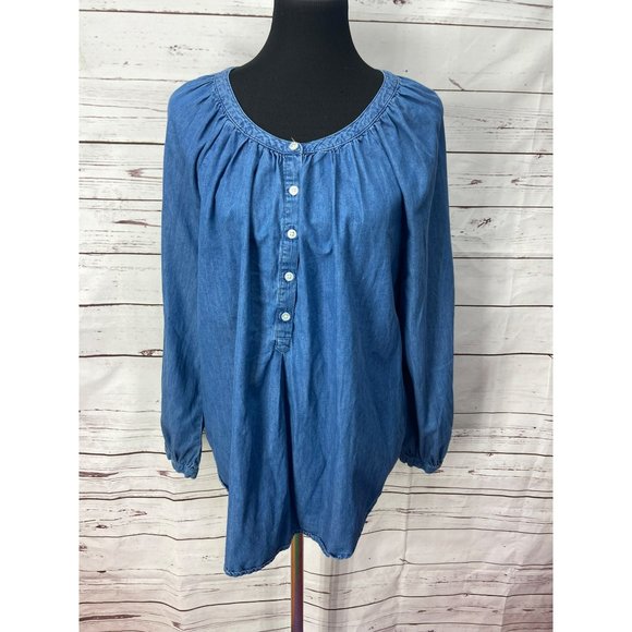 Faded Glory Denim Light‎ Wash Womens Size Large Button Blouse - Picture 1 of 5